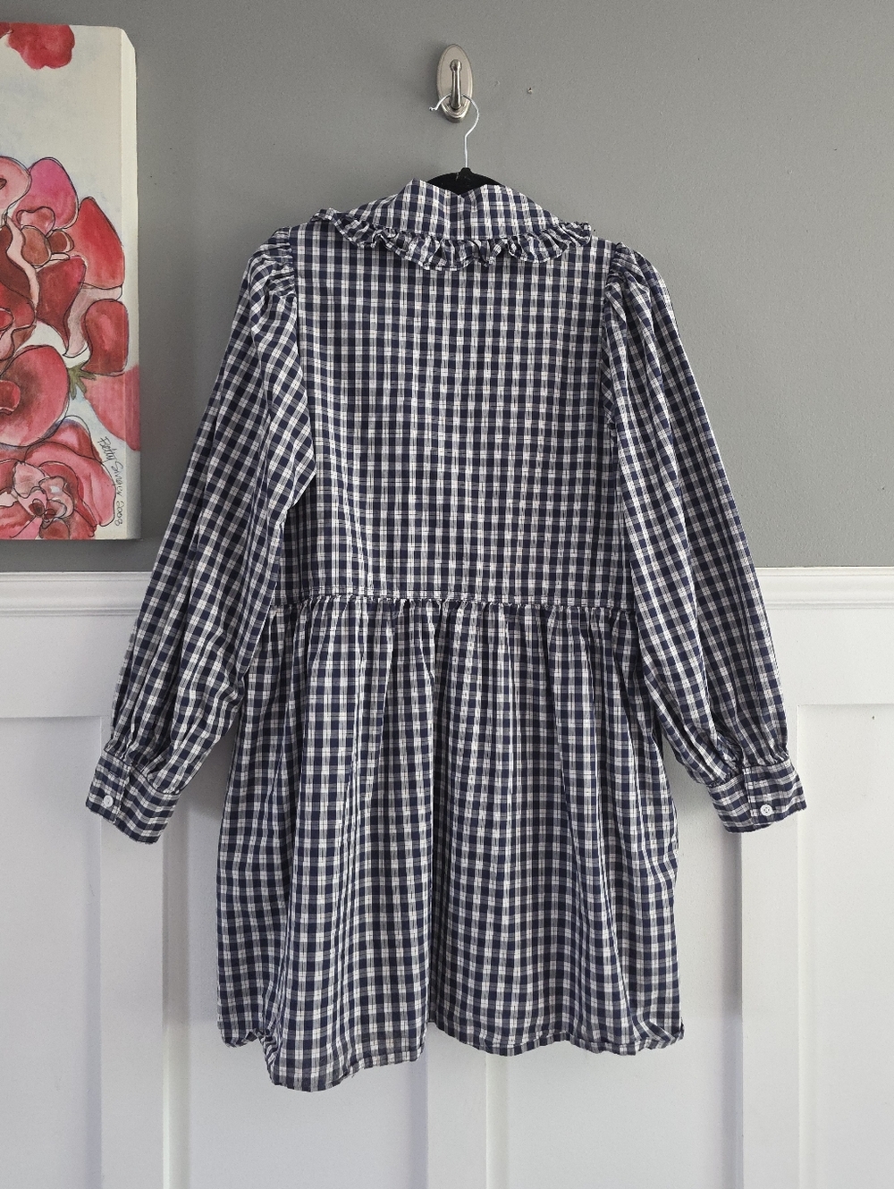 Levi’s Gingham Mira Dress | Ruffle Collar | Navy & White | Cottagecore | Size M - Picture 8 of 16